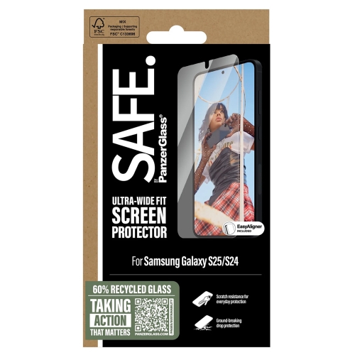Стъклен Протектор SAFE за Samsung S25 / S24, UWF, Прозрачен