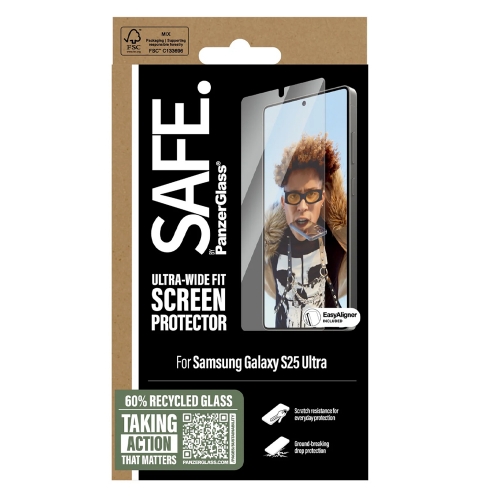 Стъклен Протектор SAFE за Samsung S25 Ultra, Ultra-Wide Fit, Прозрачен