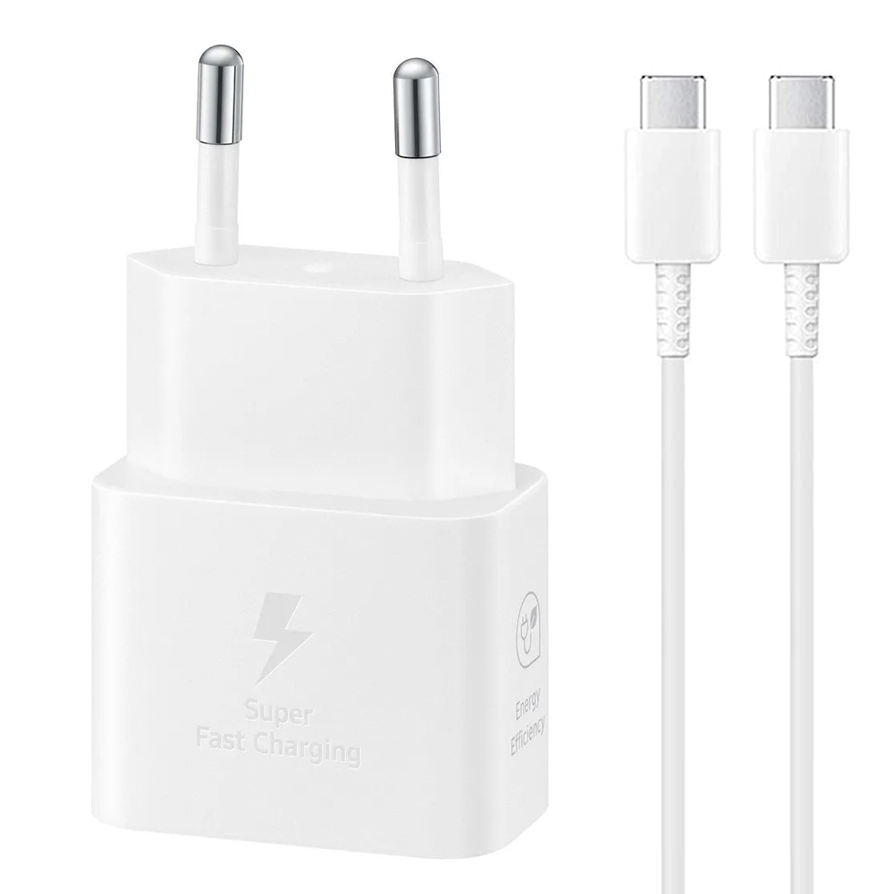 Зарядно Samsung, USB-C, 25W, EP-T2510XWEGEU, Super Fast, с кабел Type-C към Type-C, Бял