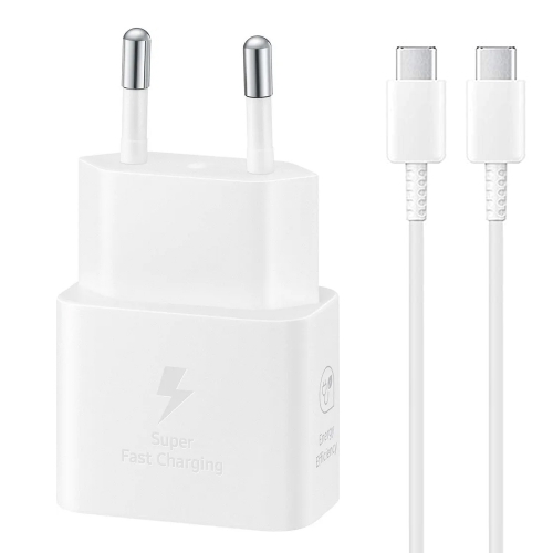 Зарядно Samsung, USB-C, 25W, EP-T2510XWEGEU, Super Fast, с кабел Type-C към Type-C, Бял