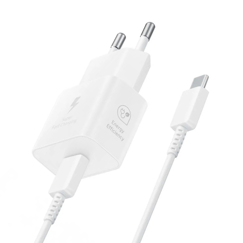 Зарядно Samsung, USB-C, 25W, EP-T2510XWEGEU, Super Fast, с кабел Type-C към Type-C, Бял