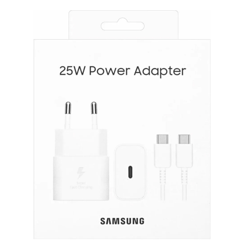 Зарядно Samsung, USB-C, 25W, EP-T2510XWEGEU, Super Fast, с кабел Type-C към Type-C, Бял