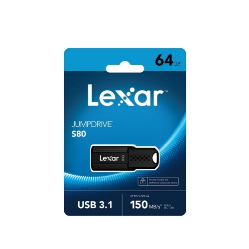 Флаш памет LEXAR JumpDrive S80, 64GB, USB 3.1, 130/25 MB/s, Черен