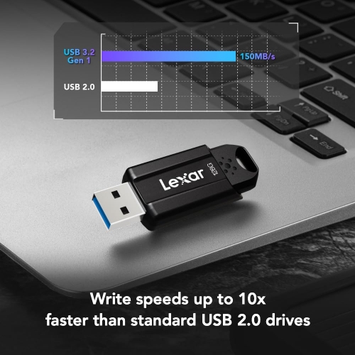 Флаш памет LEXAR JumpDrive S80, 128GB, USB 3.2, 150/25 MB/s, Gen 1, AES-256, Черен