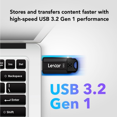 Флаш памет LEXAR JumpDrive S80, 128GB, USB 3.2, 150/25 MB/s, Gen 1, AES-256, Черен