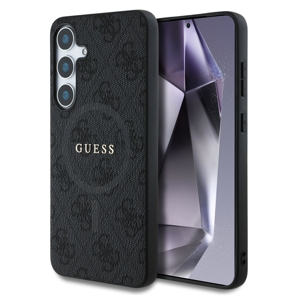 Калъф GUESS, PU Leather Colored Ring MagSafe за Samsung Galaxy S25, GUHMS25SG4GFRK, Черен