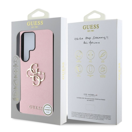 Калъф GUESS, PU Grained 4G Metal Logo за Samsung Galaxy S25 Ultra, GUHCS25LPGT4MBP, Розов