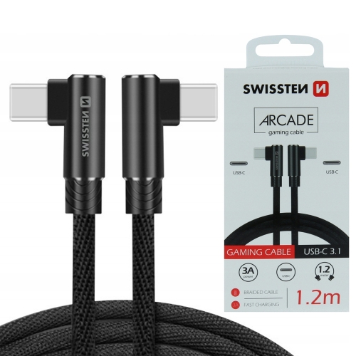Кабел SWISSTEN Arcade USB-C към USB-C, 1.2м., Черен