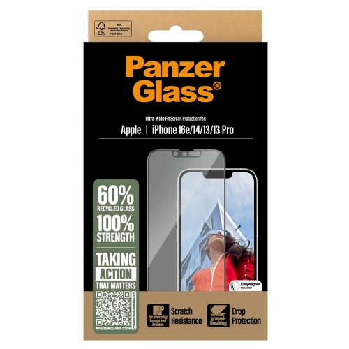 Стъклен Протектор PanzerGlass за iPhone 16e/17e/14/13/13 Pro, Ultra-Wide Fit