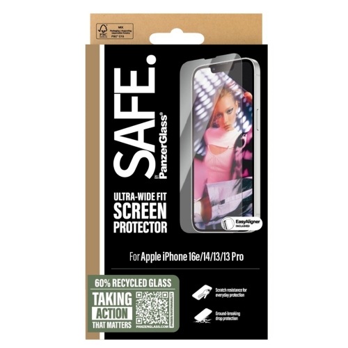 Стъклен Протектор SAFE за iPhone 16e/ 17e /14/13/13 Pro, Ultra-Wide Fit