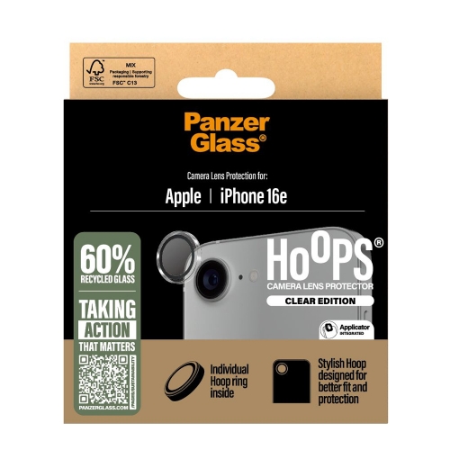 Стъклен Протектор за камера PanzerGlass Hoops Lens Protector за iPhone 16e/17e, Прозрачен