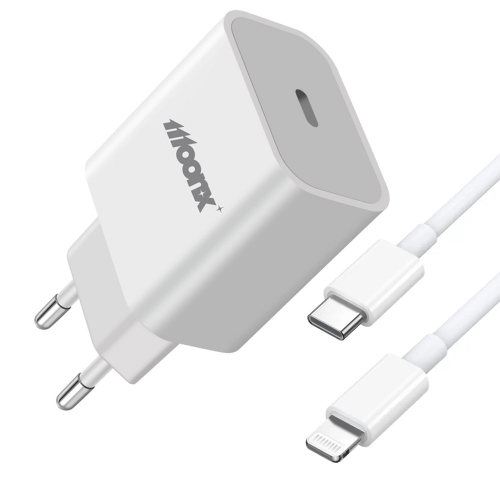 Зарядно 220V MOONX MC03, PD, 20W, 1xUSB-C, с кабел USB-C към Lightning, Бял