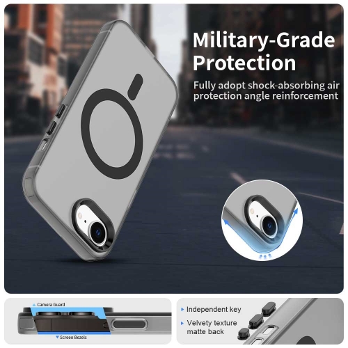 Пластмасов калъф Anti Drop Hybrid MagSF за iPhone 16e/17e, Черен-прозрачен