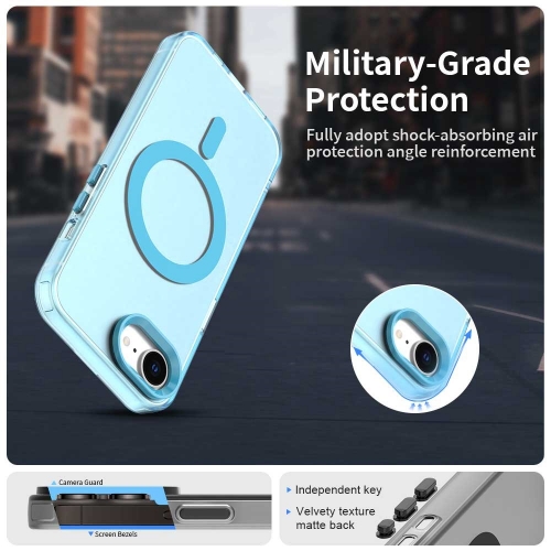 Пластмасов калъф Anti Drop Hybrid MagSF за iPhone 16e/17e, Син-прозрачен 