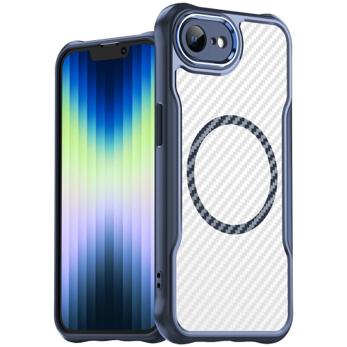 Удароустойчив калъф MagSF Hybrid Carbon за iPhone 16e/17e, Син