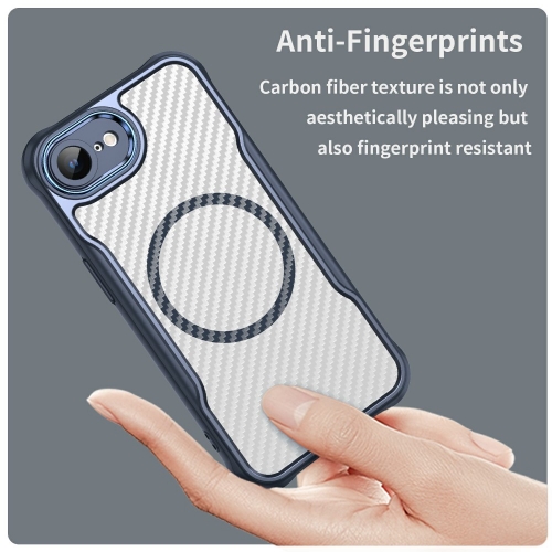 Удароустойчив калъф MagSF Hybrid Carbon за iPhone 16e/17e, Син
