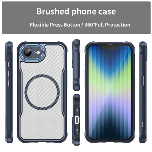 Удароустойчив калъф MagSF Hybrid Carbon за iPhone 16e/17e, Син