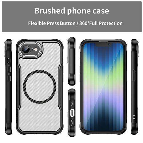 Удароустойчив калъф MagSF Hybrid Carbon за iPhone 16e/17e, Черен