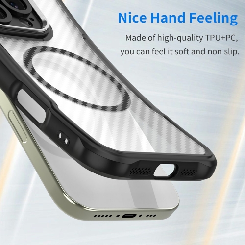 Удароустойчив калъф MagSF Hybrid Carbon за iPhone 16e/17e, Черен