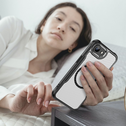 Удароустойчив калъф MagSF Hybrid Carbon за iPhone 16e/17e, Черен
