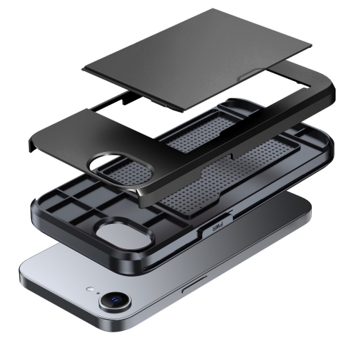 Удароустойчив калъф Sliding Card за iPhone 16e/17e, Черен