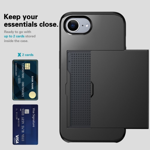 Удароустойчив калъф Sliding Card за iPhone 16e/17e, Черен