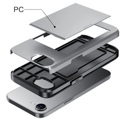 Удароустойчив калъф Sliding Card за iPhone 16e/17e, Сив