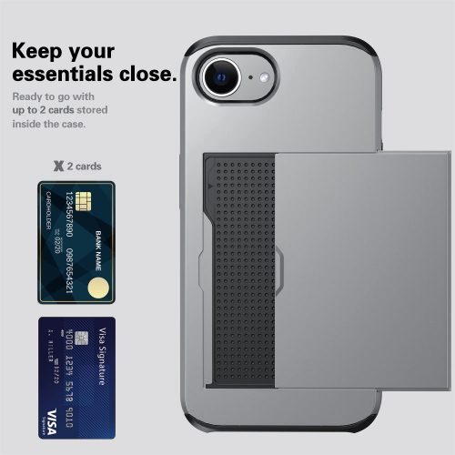 Удароустойчив калъф Sliding Card за iPhone 16e/17e, Сив