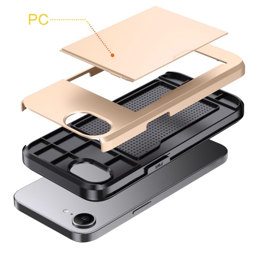 Удароустойчив калъф Sliding Card за iPhone 16e/17e, Златист