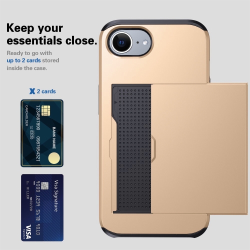 Удароустойчив калъф Sliding Card за iPhone 16e/17e, Златист