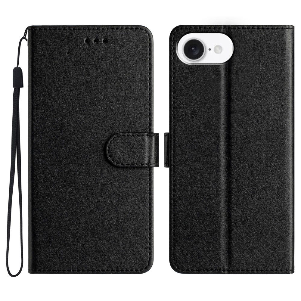 Калъф тефтер Leather Wallet за iPhone 16e/17e, Черен