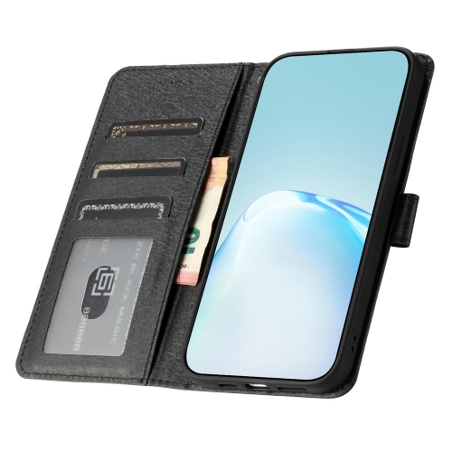 Калъф тефтер Leather Wallet за iPhone 16e/17e, Черен