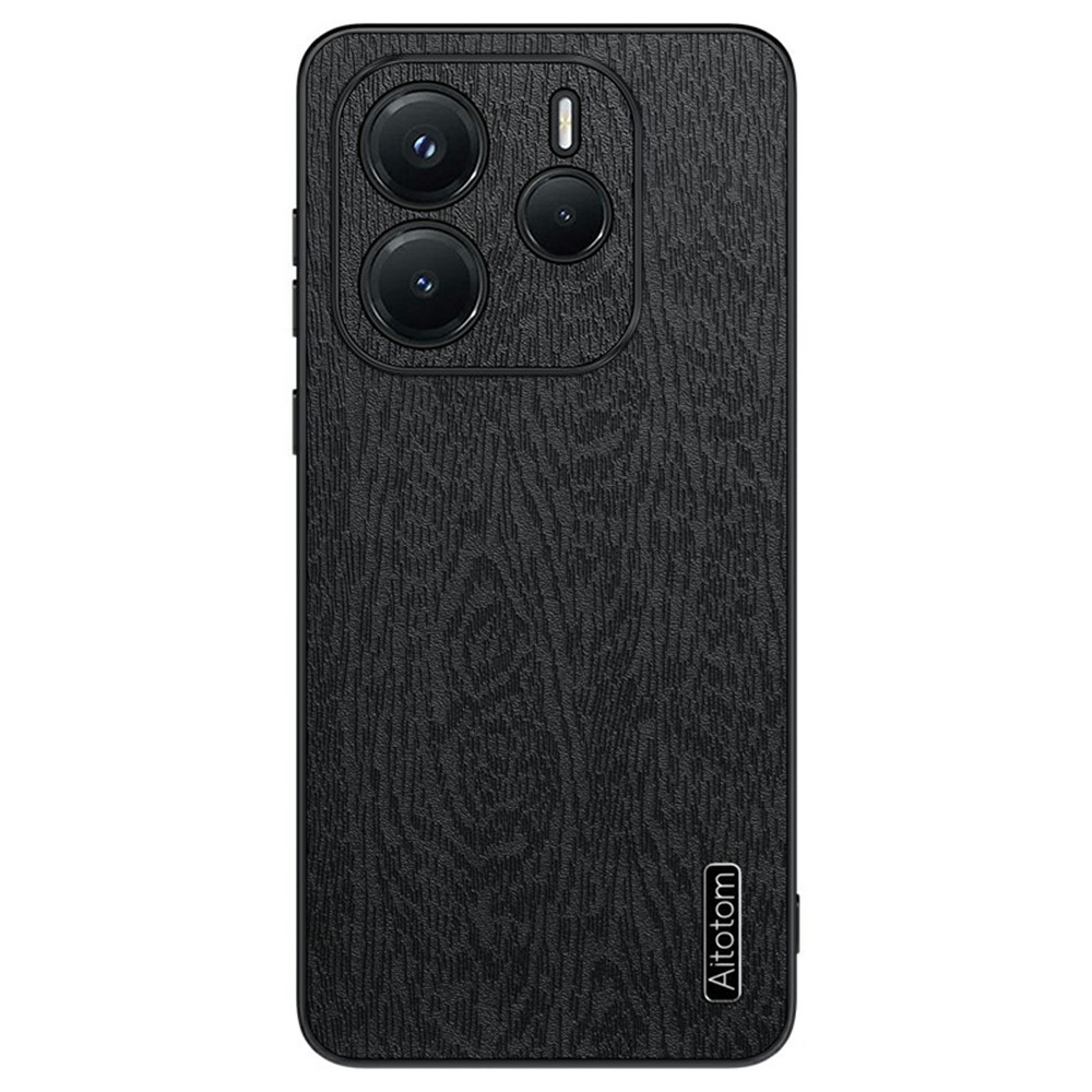 Удароустойчив калъф Wood Leather за Xiaomi Redmi Note 14 5G, Черен
