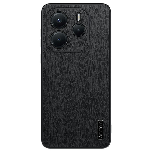 Удароустойчив калъф Wood Leather за Xiaomi Redmi Note 14 5G, Черен