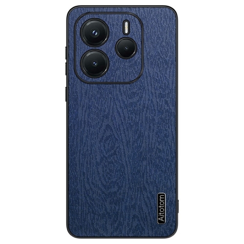 Удароустойчив калъф Wood Leather за Xiaomi Redmi Note 14 5G, Син