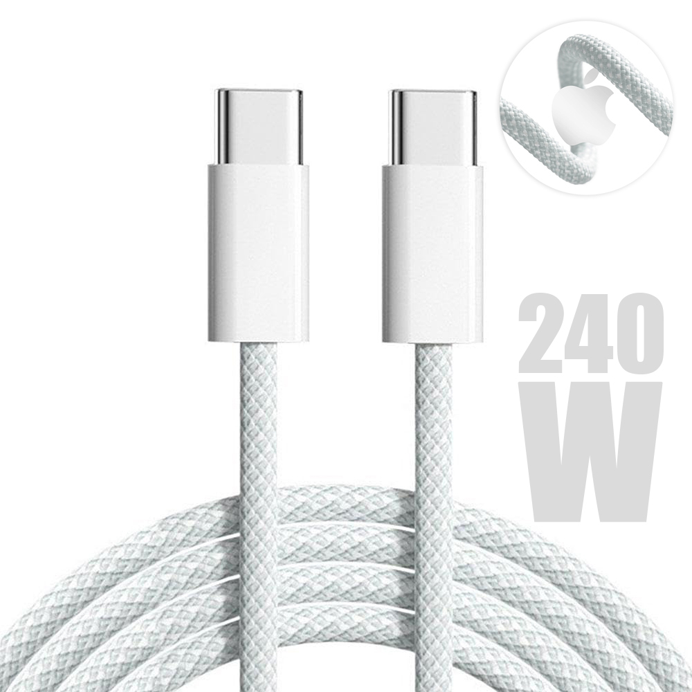 Кабел APPLE, MU2G3ZM A, USB-C към USB-C, 240W, Woven Fabric, 2m, Бял