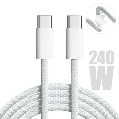 Кабел APPLE, MU2G3ZM A, USB-C към USB-C, 240W, Woven Fabric, 2m, Бял