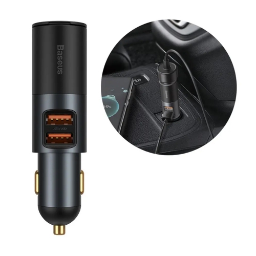 Зарядно за кола Baseus Cigarette Lighter Expansion Car Charger 2xUSB-A 120W, Тъмно сив
