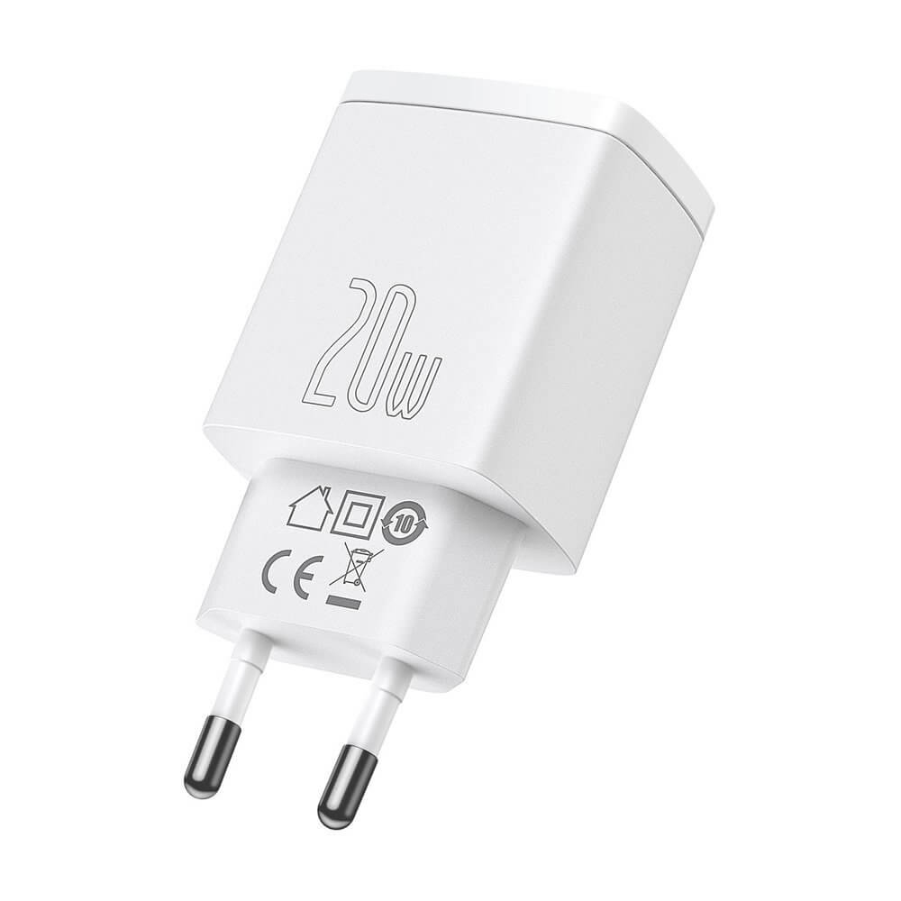 Зарядно BASEUS Compact 220V, 20W, USB-A, USB-C, CCXJ-B02, Бял