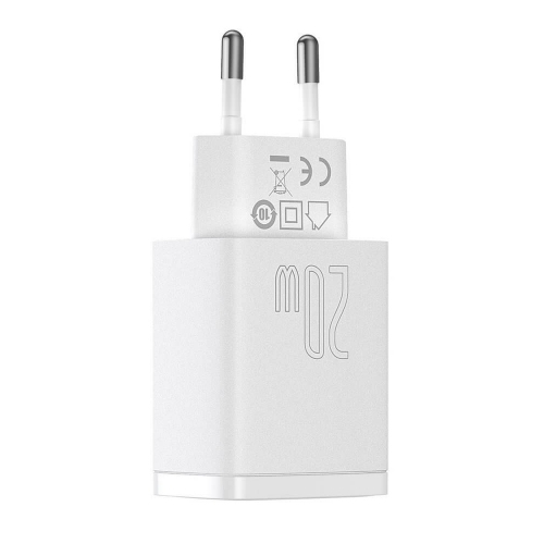Зарядно BASEUS Compact 220V, 20W, USB-A, USB-C, CCXJ-B02, Бял