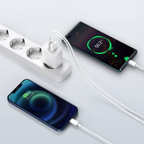 Зарядно BASEUS Compact 220V, 20W, USB-A, USB-C, CCXJ-B02, Бял