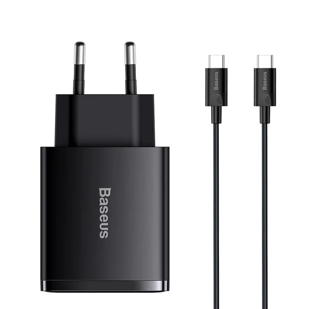 Зарядно BASEUS Super Si, 220V, 25W, 1C, с кабел от USB-C към USB-C, TZCCSUP-L01, Черен