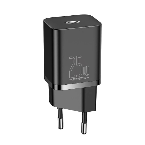 Зарядно BASEUS Super Si, 220V, 25W, 1C, с кабел от USB-C към USB-C, TZCCSUP-L01, Черен