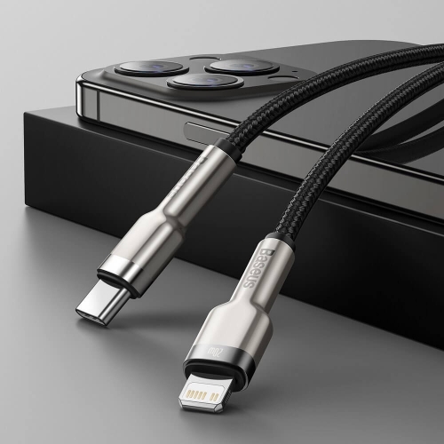Кабел BASEUS USB-C към Lightning, 1m, 20W, Cafule, CATLJK-A01, Черен