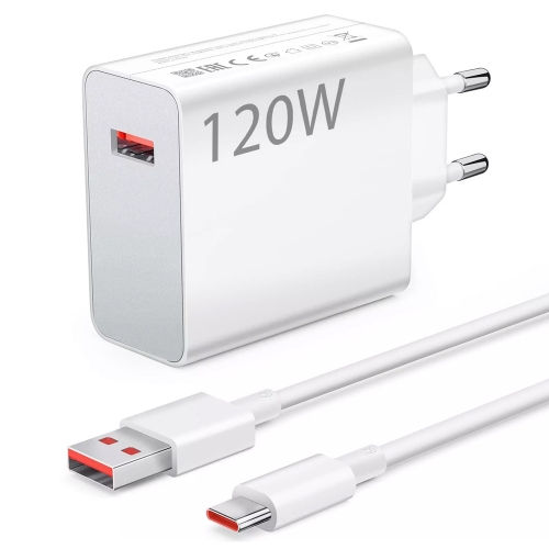 Зарядно Xiaomi MDY-14-EE USB-A 120W Travel Charger, с кабел от USB-A към USB-C 6A, Бял