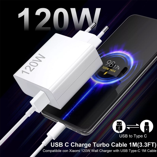 Зарядно Xiaomi MDY-14-EE USB-A 120W Travel Charger, с кабел от USB-A към USB-C 6A, Бял
