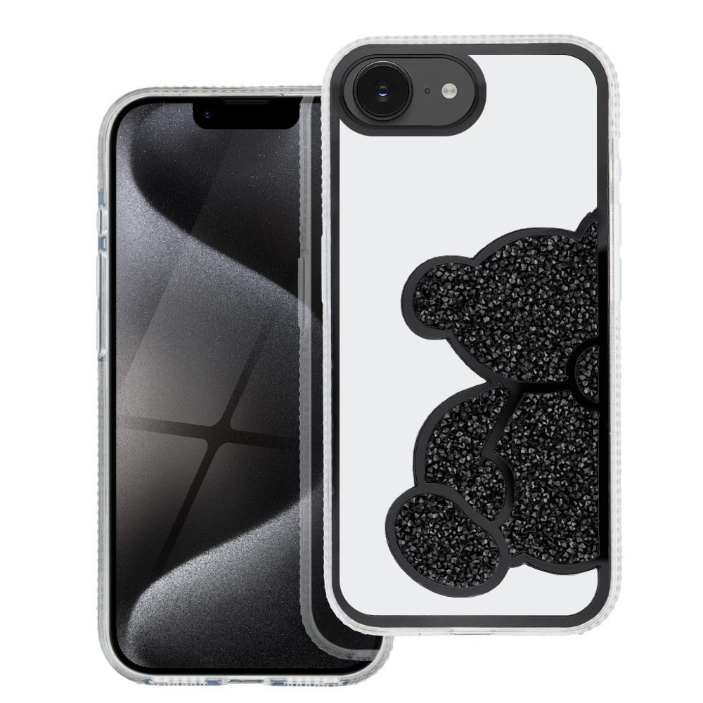 Удароустойчив калъф Teddy Bear за iPhone 16e/17e, Черен