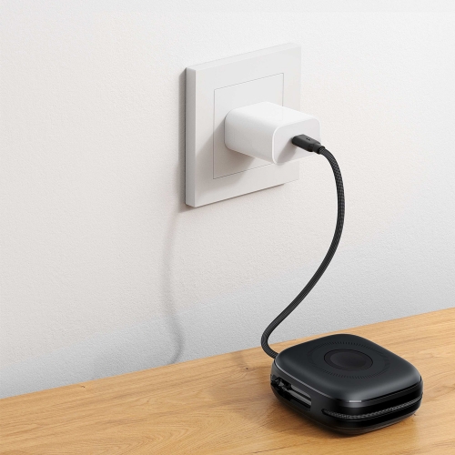 Външна батерия SWISSTEN Voltbox MagGO 10000 mAh с вграден кабел Lightning, USB-C, Черен