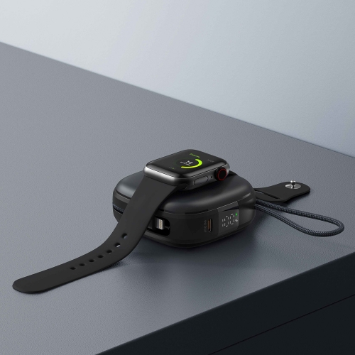Външна батерия SWISSTEN Voltbox MagGO 10000 mAh с вграден кабел Lightning, USB-C, Черен