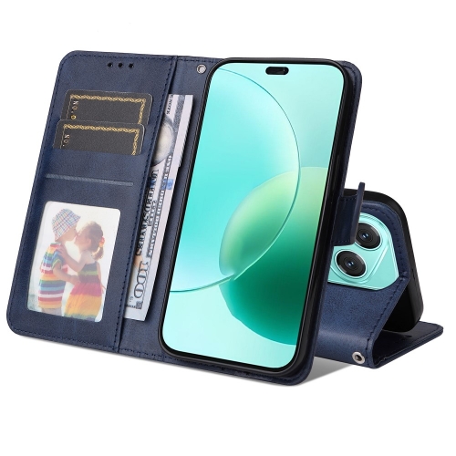 Калъф Тефтер Leather Wallet Stand за Honor 400 Lite, Син